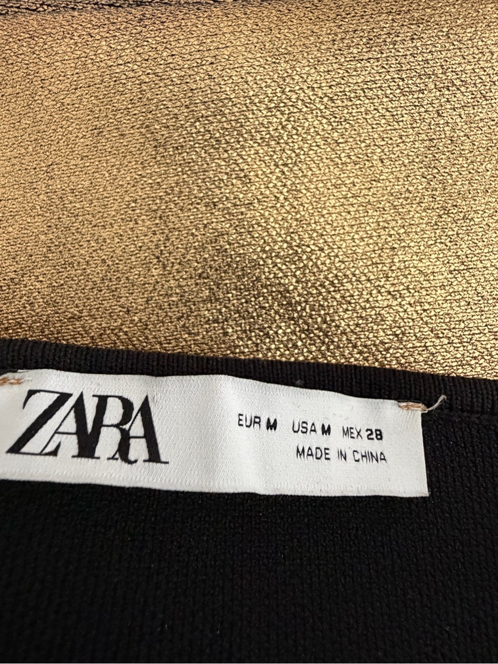 ZARA Black Knit Top with Metallic Gold Panel